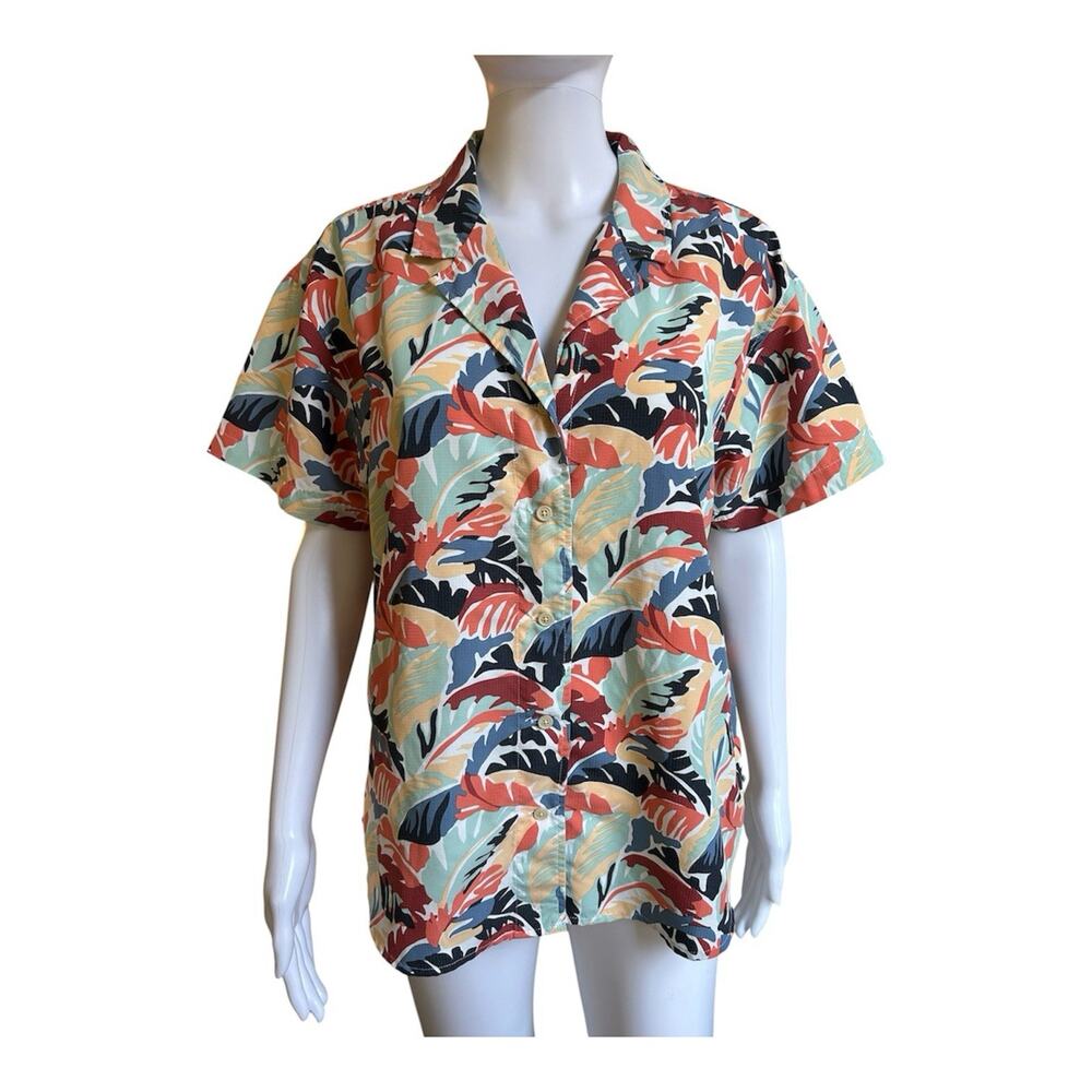 ExOfficio Insect Shield Shirt Women L Tropical Floral Travel Hiking Short Sleeve